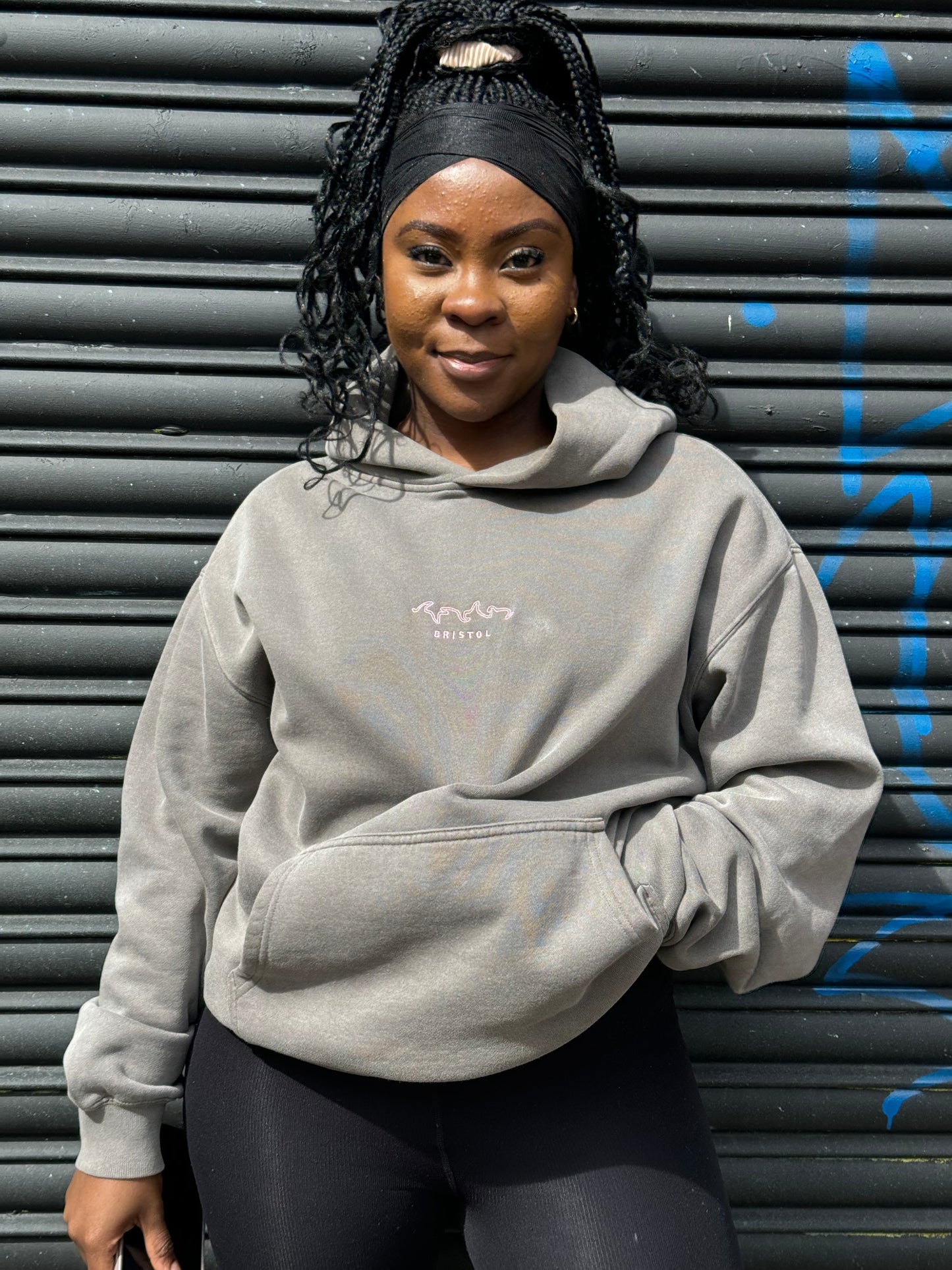 Relaxed Hoodie // Pink Embroidery [Washed Grey]