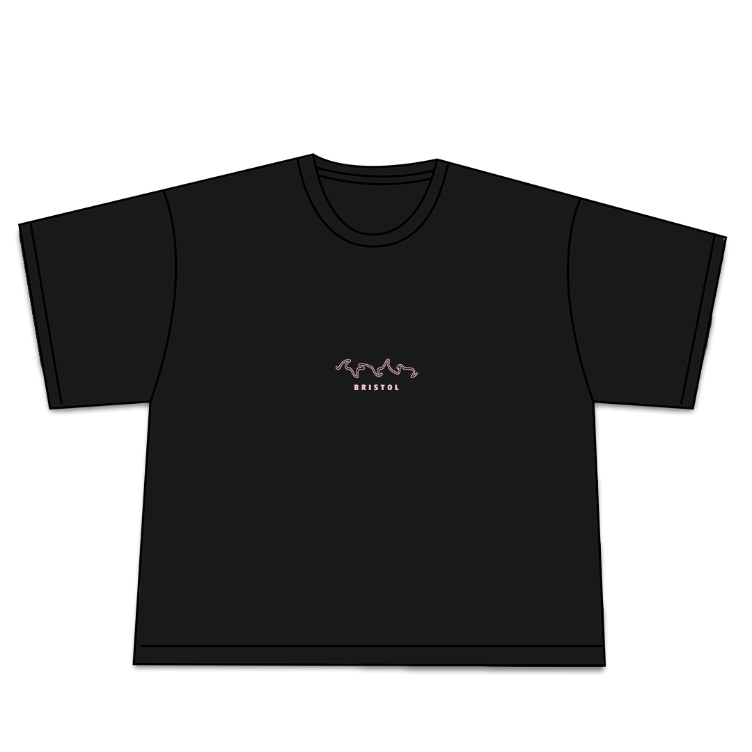 Cropped Tee // Pink Embroidery [Black]