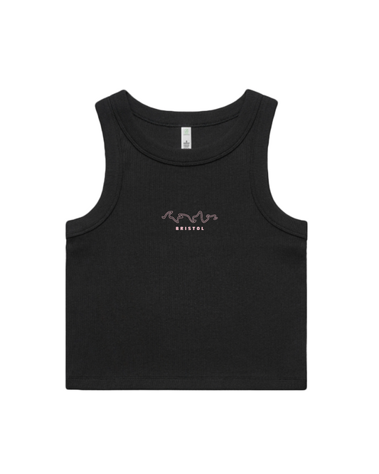 Crop Tank // Pink Embroidery [Black]